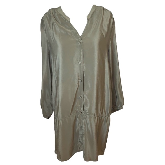 Amanda Uprichard Green Silk Drop Waist Button Down Shirt Dress Size Large - Picture 1 of 8